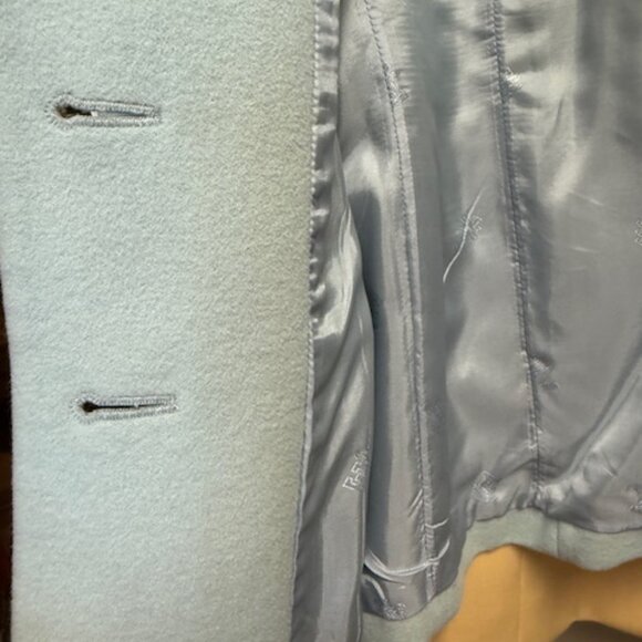 Vintage Escada by Margaretha Ley Fine Wool Coat. Light Sky Blue. Crest Buttons. - Picture 3 of 5